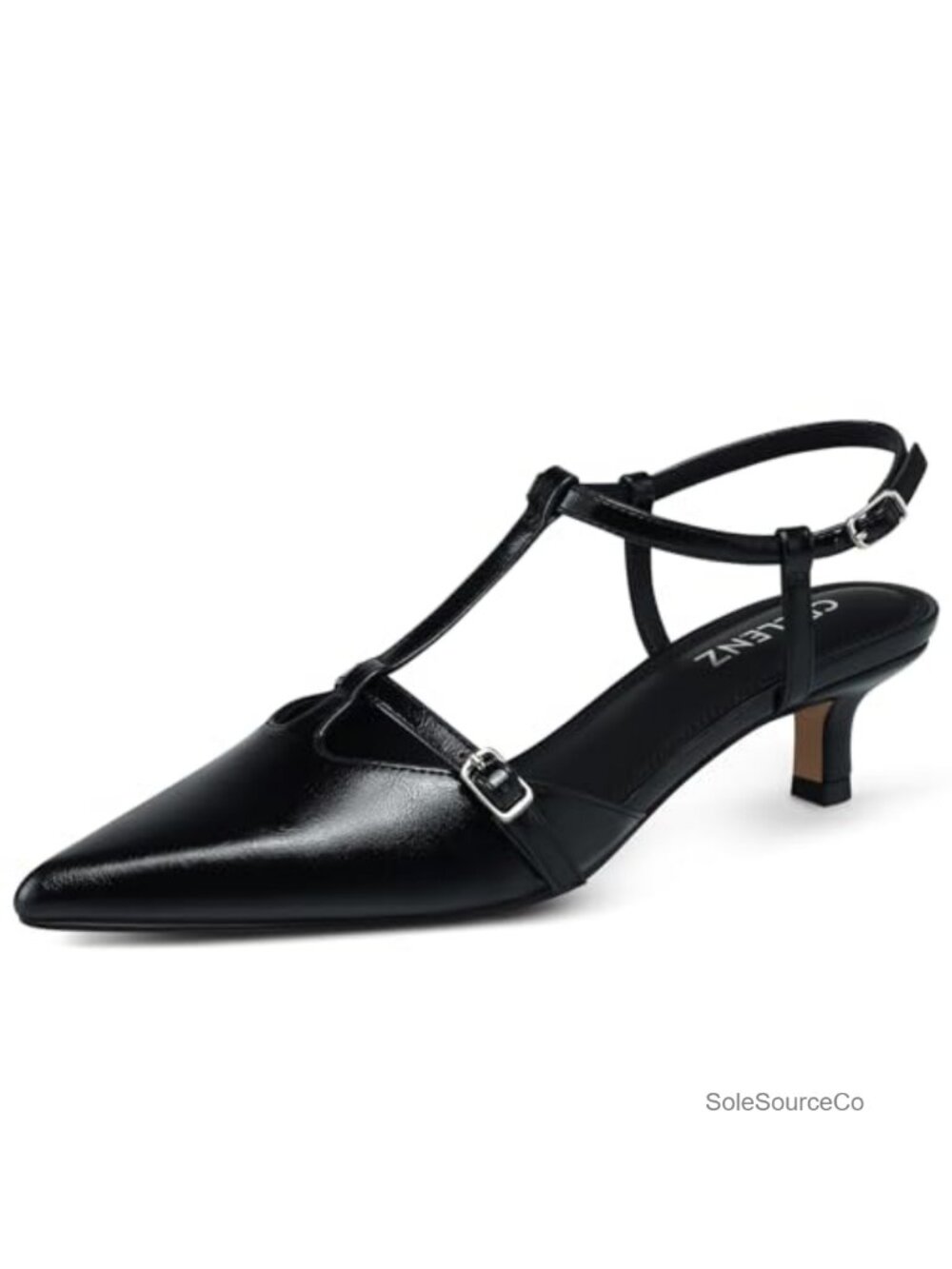 Women's 2 Inch Kitten Low Heel Pointed Toe Slingback Ankle Strap Pumps Formal